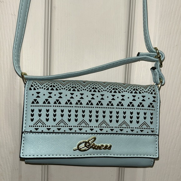 Guess Handbags - GUESS Mini Crossbody, Mint Green, Faux Leather,Laser Cut,Snap Flap,Phone Case